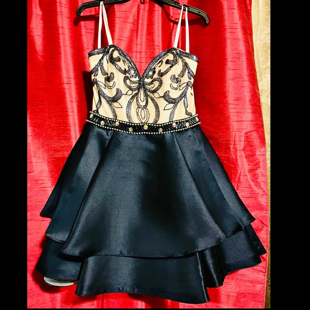 Prom Dress Dark Blue with White